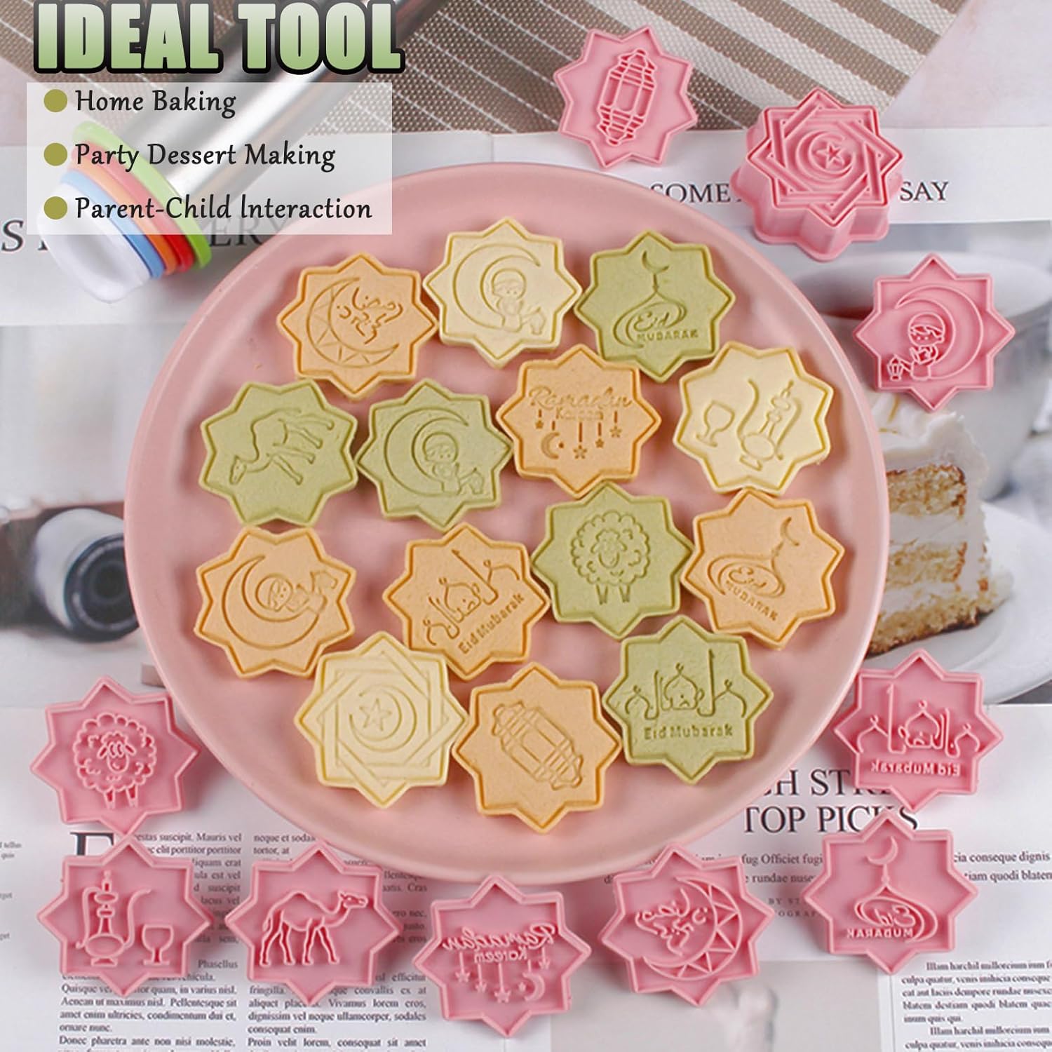 10 Pcs Eid Mubarak Cookie Cutters Set Baking Molds 3D Christmas Press type Cookie Cutter for Baking, Fondant, Cheese, and Pastries