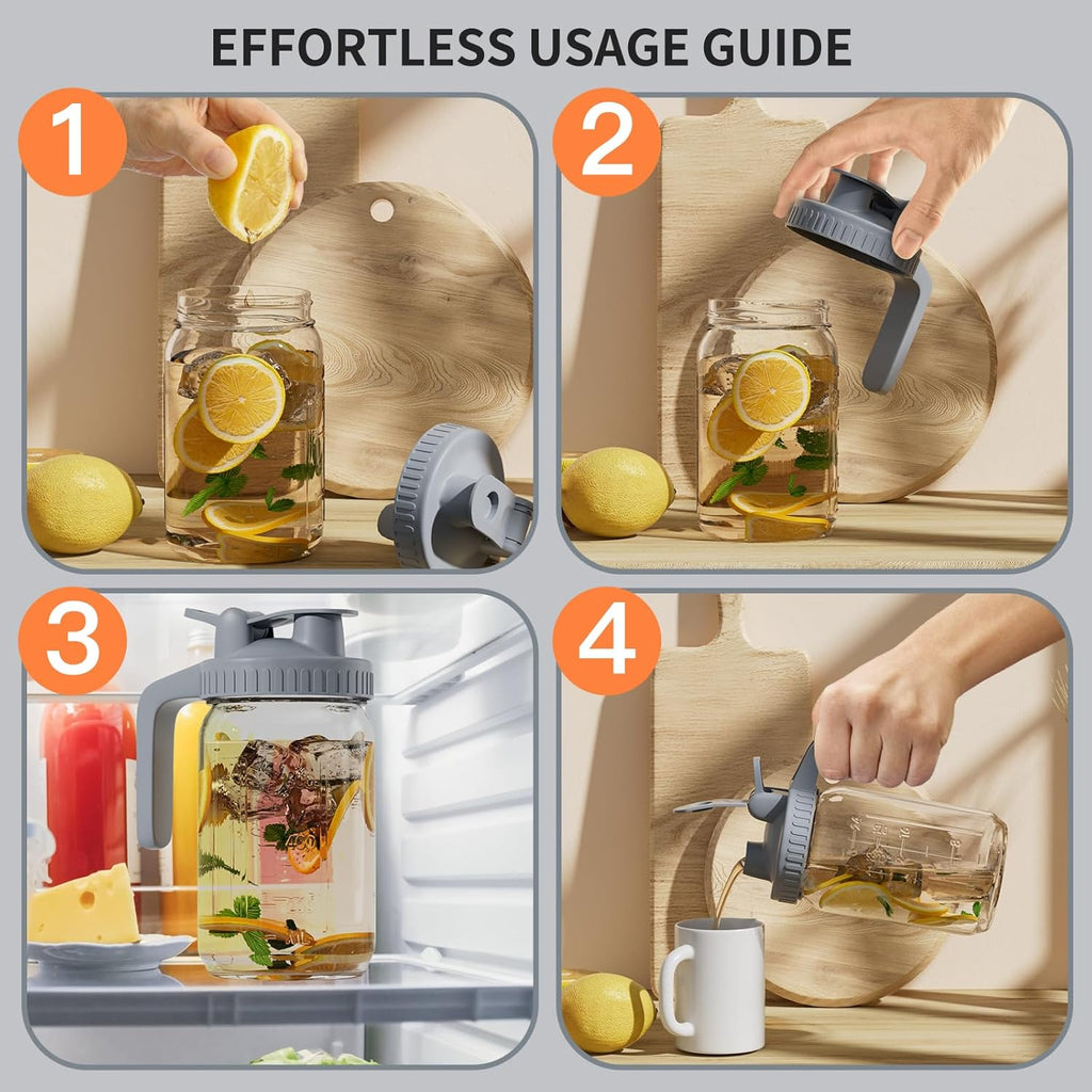 Glass Mason Jar Pitcher - 32oz Breast Milk Pitcher with Pour Spout Lid, Airtight Seal - Ideal for Cold Brew Coffee, Juice, Lemonade, and More - Premium Glass Jug for Beverages and Sun Tea