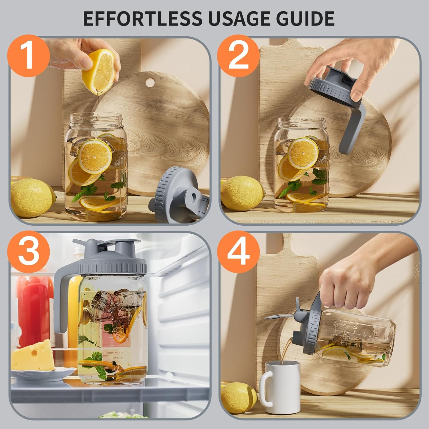 Glass Mason Jar Pitcher - 32oz Breast Milk Pitcher with Pour Spout Lid, Airtight Seal - Ideal for Cold Brew Coffee, Juice, Lemonade, and More - Premium Glass Jug for Beverages and Sun Tea