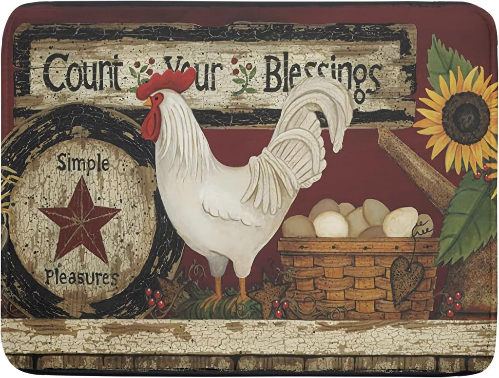 Giwawa Vintage Rooster Dish Drying Mat for Countertop, 18"x24" Farmhouse Chicken Dish Drainer Mats, Rustic Country Style Fast Drying Microfiber Dish Drying Pad Kitchen Accessories Decor Large