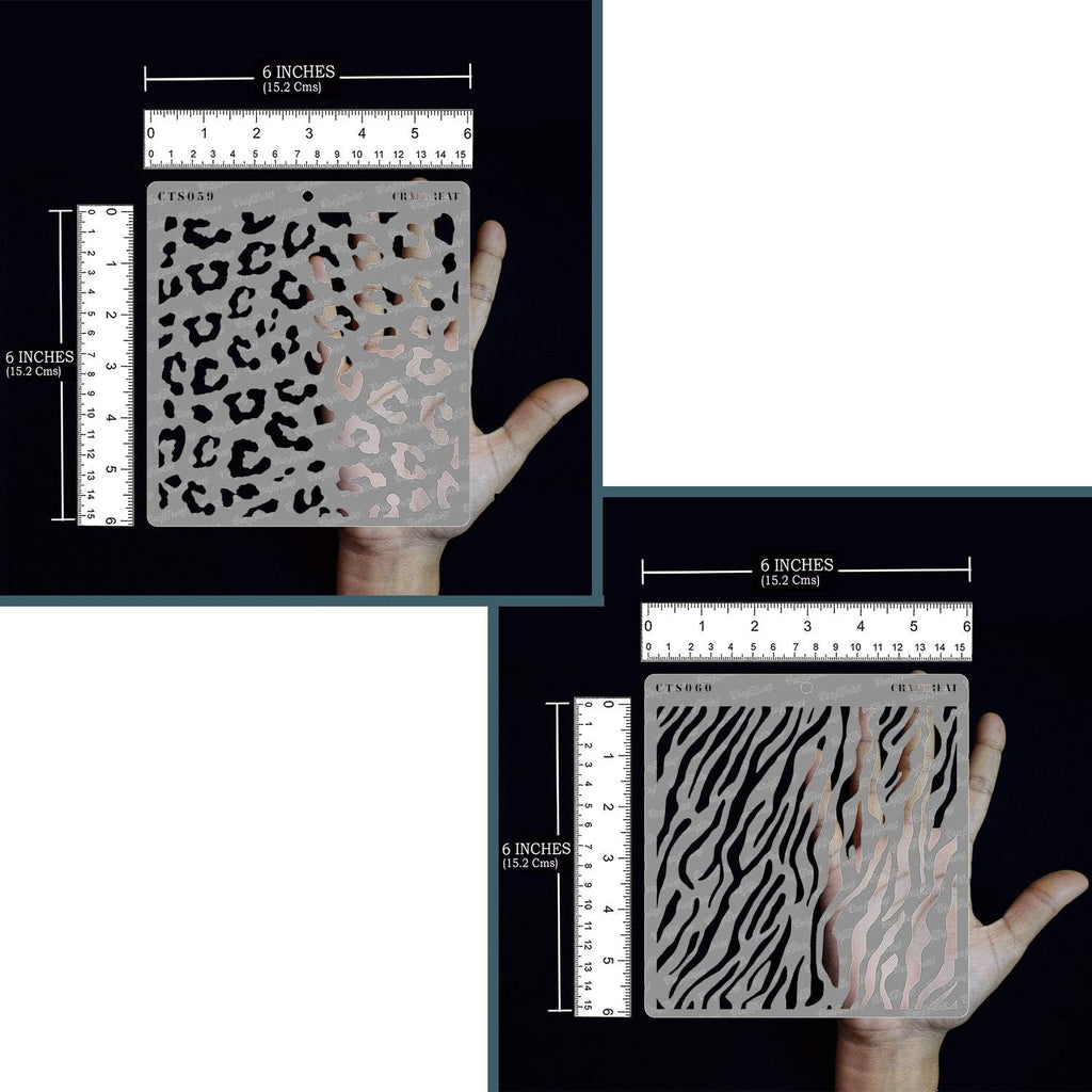 CrafTreat 2 Pcs Reusable Animal Print Stencils – Cheetah & Zebra Skin Patterns 6x6 Inch Each for Painting, Cake Decorating, and DIY Craft Projects