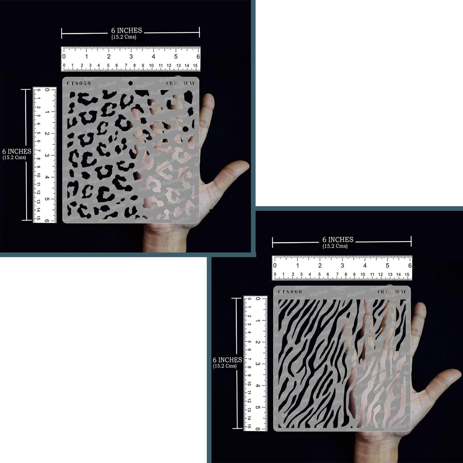 CrafTreat 2 Pcs Reusable Animal Print Stencils – Cheetah & Zebra Skin Patterns 6x6 Inch Each for Painting, Cake Decorating, and DIY Craft Projects