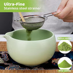 HengLiSam 8PCS Matcha Whisk Set, Ceramic Matcha Kit Set, Japanese Tea Ceremony Tools with Matcha Bowl, Bamboo Whisk, Holder, Sifter, Scoop, Tea Cloth, Spoon and Scoop Stand (Green)