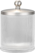 Glass Jar with Metal Lid for Bathroom Organization, Clear Apothecary Jar for Cotton Balls, Q Tips, and Small Accessories, Stylish Bathroom Storage Container Nickel, Clear