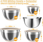 Mixing Bowls with Airtight Lids Set, 4 Stainless Steel Bowls Nesting Bowls & Colander, Kitchen Organizers and Storage Non-Slip Bottom, Size 1.5/2.0/2.5/4.5QT, Great for Mixing & Serving, Khaki