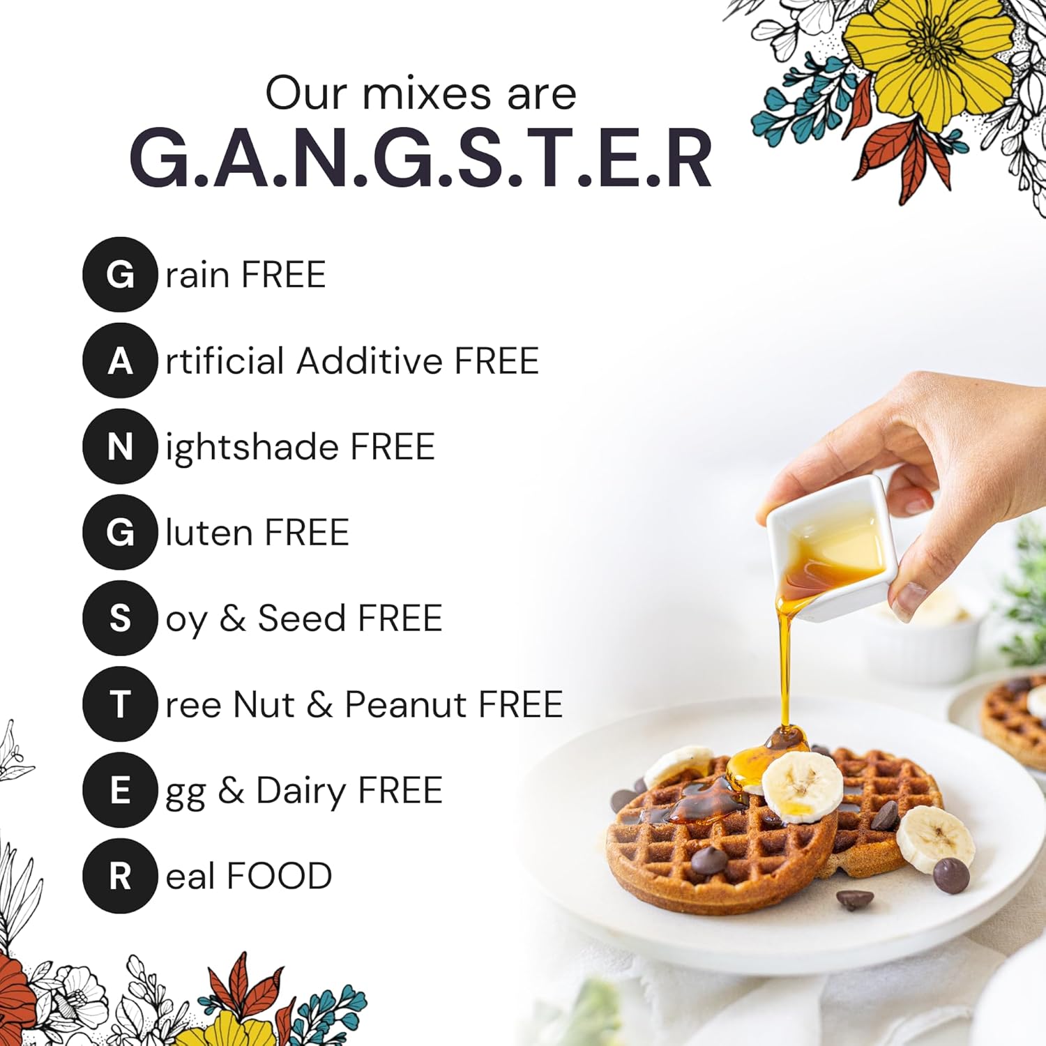 eat G.A.N.G.S.T.E.R. Vegan Pancake & Waffle Mix - Allergy-Friendly Baking Mix, Grain-Free, No Dairy, Nuts, Gluten, Dairy - For Paleo & AIP Diets, Fluffy Pancake & Crispy Waffle Breakfast Food