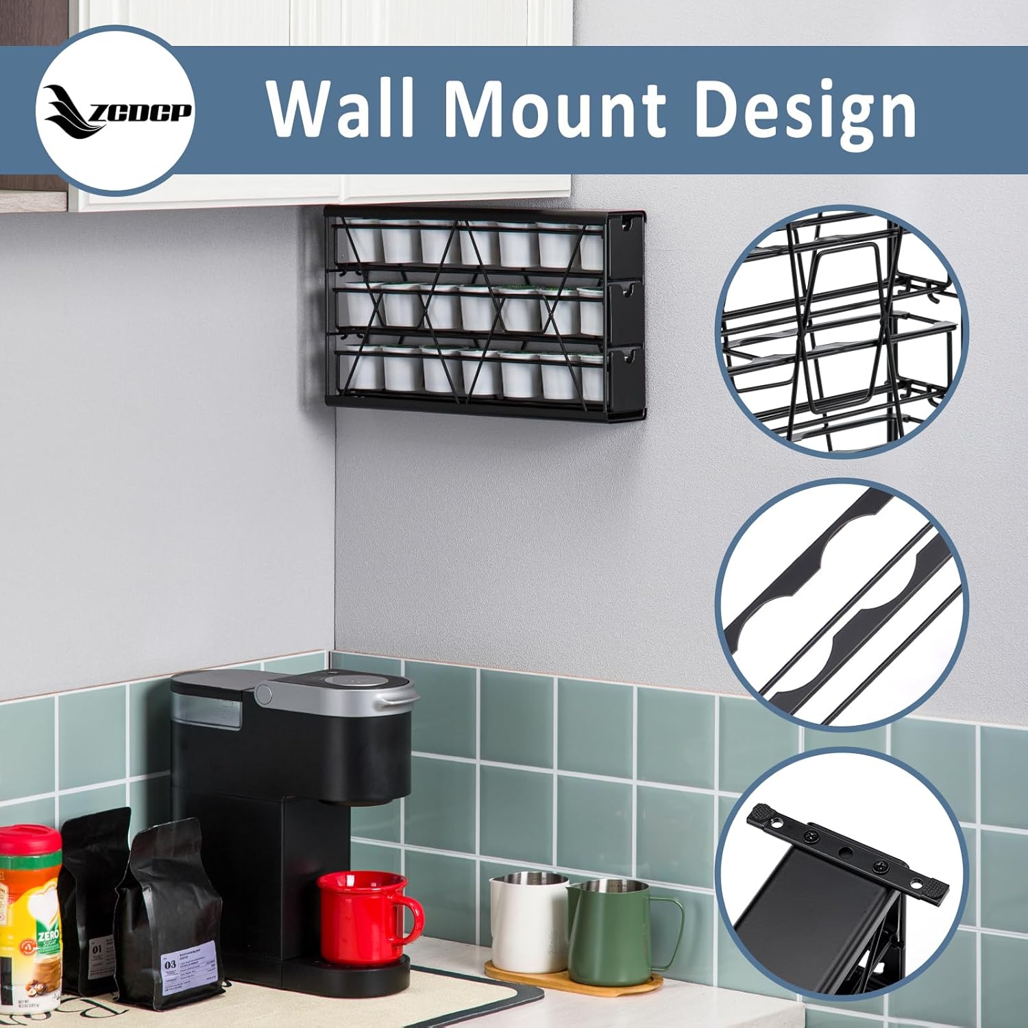ZCDCP for K Cup Coffee Pod Holder, K Cup Holder Drawer Wall Mounted Coffee Pod Organiser (Holds 21 Coffee Pods)