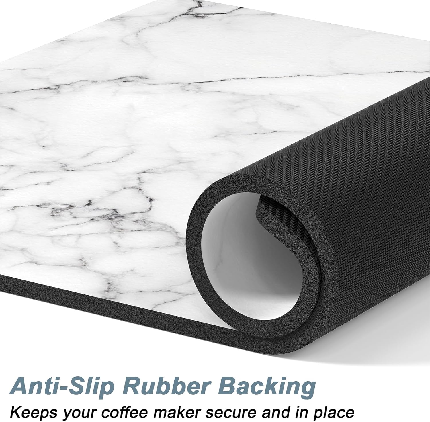 Rnivvi Coffee Mat, 12" x 19" Cute Marble Style Coffee Bar Mats for Espresso Machine Station Accessories and Organizer, Hide Stain Rubber Backed Absorbent Dish Drying Pad for Kitchen Counter,Gray White