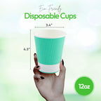 Restaurantware 12 Ounce Ripple Wall Disposable Coffee Cups, 500 Insulated Midnight Light Green Paper Tumblers with Rolled Rim Design, Lids Sold Separately for Hot Drinks like Tea, Hot Chocolate