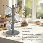 Wooden Mug Holder Tree, Coffee Cup Holder, Mug Organizer with 6 Hooks (Gray)