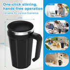 Self Stirring Coffee Mug with Temperature Display, 15oz Automatic Magnetic Mixing Cup, Rechargeable Travel Mug for Coffee, Milk, Cocoa - (Black)
