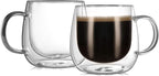 CNGLASS 12oz Double Walled Glass Coffee Mugs(2-pack),Clear Coffee Cups with Handle,Glass Espresso Mugs for Latte,Cappuccino,Tea