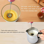 Electric Milk Frother Handheld,Travel Coffee Drink Mixer Batteries Included, 304 Stainless Steel Whisk for latte Cappuccino,Bulletproof Coffee Hot Chocolate,Egg Rose Pink