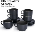 MIAMIO - 2.5 oz Espresso Cup Set with Saucers Coffee Mug Set of 6 - Ceramic Coffee Mug Stackable Espresso Mug with Stand for Coffee Drinks, Latte, Cafe Mocha - Le Papillon Collection (Black)