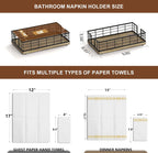 Wican Guest Towel Holder Tray for Bathroom, Oak and Iron Napkins Holder for Powder Room Dinning Table Wooden Basket for Disposable Paper Hand Towels Black and Farmhouse Brown