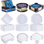 LET'S RESIN 18 Pcs Coaster Resin Molds Silicone, Coaster Molds with Round Square Octagon Shape Holder Molds for Epoxy Resin, DIY Art Craft Cup Mats