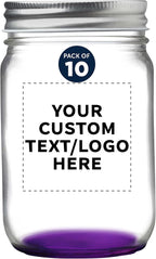 DISCOUNT PROMOS 10 Decorating Mason Jars Set, 12 oz. - Customizable Text, Logo - Canning, Aluminum Lid - Purple
