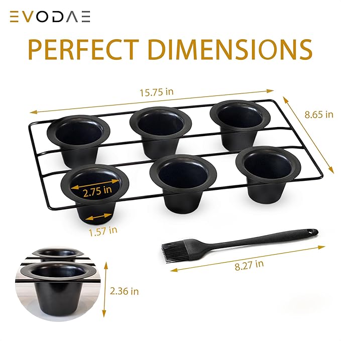 EVODAE® Popover Pans in Holiday Gift Box – Set of 2, 12 Cup (2x6) Nonstick Pro-Grade Carbon Steel Bakeware – Strong Built Metallic Cups – PFOA & PTFE Free – Great Gift for Bakers & Holiday Meals