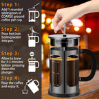 French Press Coffee Maker (34oz 1Quart 5-6Cup) Coffee Press, with 4 Filters System, Heat Resistant Thickness Borosilicate Glass, Cold Brew Coffee Tea Pot Gifts (Bright Black)