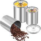 ENLOY Stainless Steel Food Storage Container Set of 3, 88/61/29 oz with Clear Glass Lids - Ideal for Coffee, Tea, Sugar, Flour Canisters