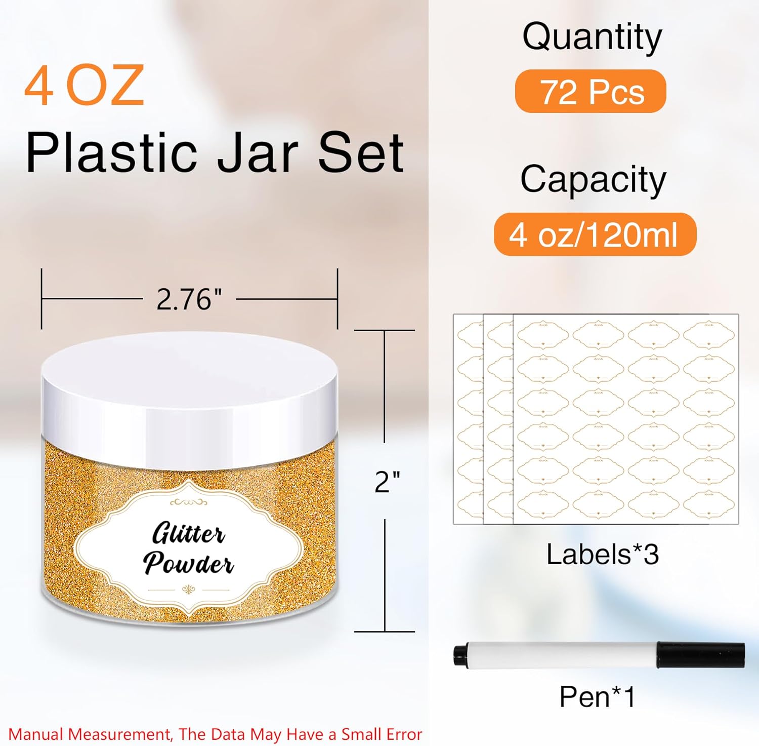 72 Pcs Plastic Jars, 4 OZ Plastic Jars with White Lids Round Clear Storage Containers Jar Leak Proof Slime Containers with Lids for Travel Refillable Slime Storage Jar for Beauty Product