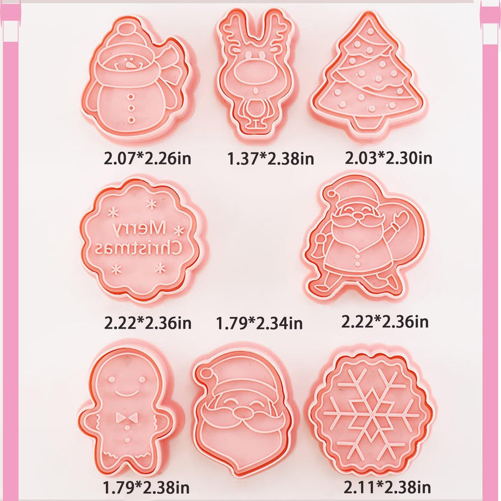 8Pcs Christmas Cookie Cutters, 3D Plastic Snowflake, Santa, Tree, Snowman Design Biscuit Mould and Cutters
