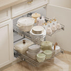 DINDON Pull Out Cabinet Organizer (22-1/2" W x 21-1/2"D), Cabinet Pull Out Shelves, 2 Tier Pull Out Drawers for Kitchen Cabinets, Wire Basket Slide Out Shelf, Pot and Pan Organizer