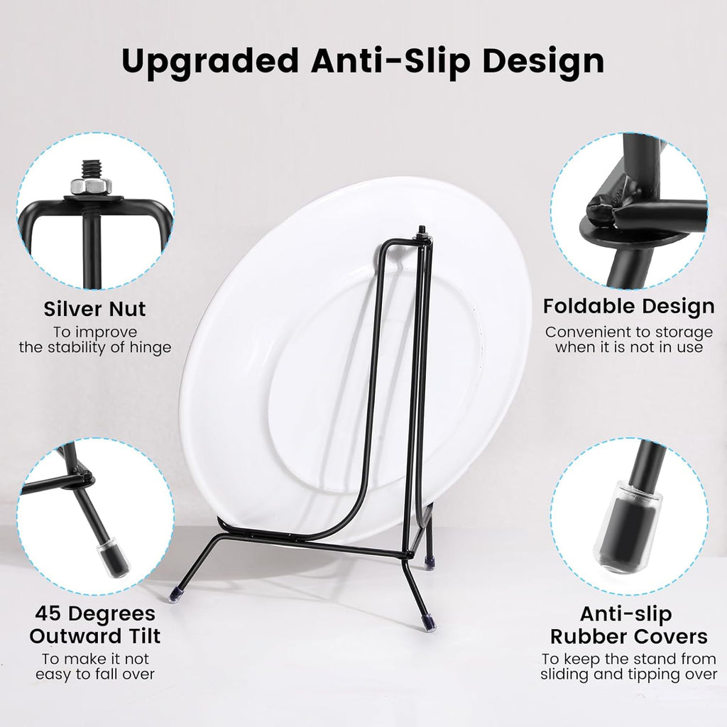 2-Pack Upgraded Anti-Slip Plate Stands for Display, 10 Inch Decorative Iron Plate Holders, Easel, Frame, Book, Card, Plaque, Picture Display Stands