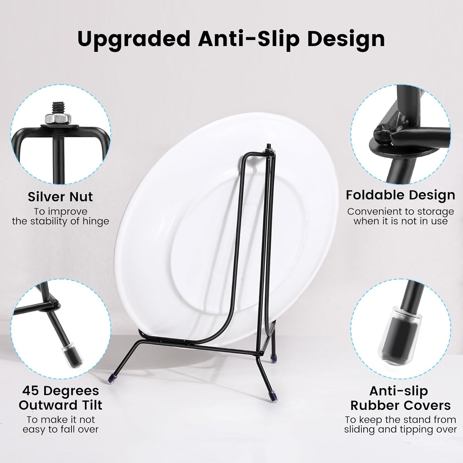 2-Pack Upgraded Anti-Slip Plate Stands for Display, 10 Inch Decorative Iron Plate Holders, Easel, Frame, Book, Card, Plaque, Picture Display Stands