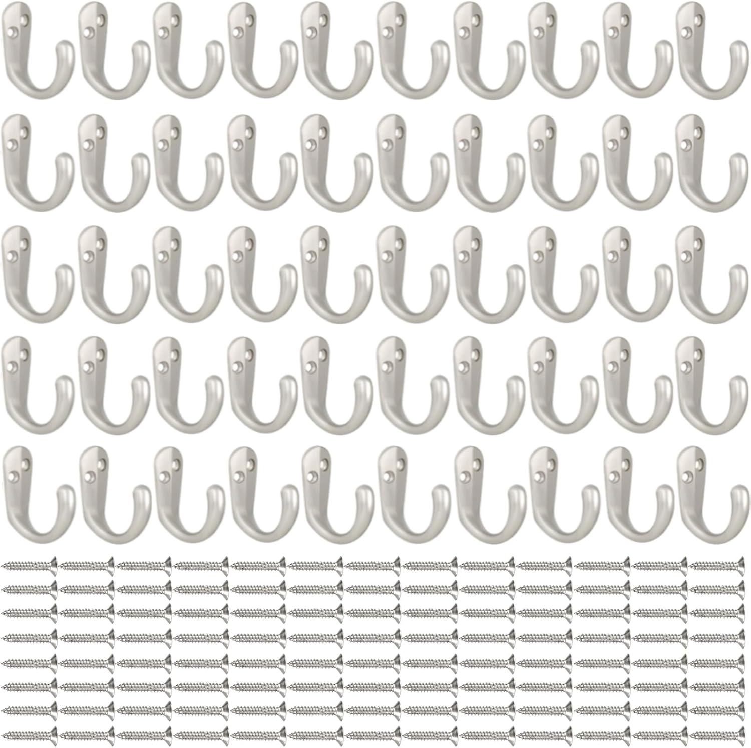 IBosins 50PCS Coat Hooks Wall Mounted Single Prong Robe Hook for Hanging Towel Hooks with 100 Screws for Cup, Mug, Bags, Hat, Cap, Scarf, Pet leashes