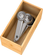 Bamboo Drawer Organizer Utensil Holder for Kitchen, Small Wood Silverware Storage Organizer, Stackable Box Tray for Cutlery, Flatware, Bathroom Caddy for Makeup, Perfume, Jewelry, 6x3x2.5 Inch