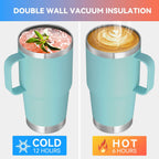 VEGOND 20 oz Tumbler Bulk with Handle Lid and Straw, Stainless Steel Insulated Travel Coffee Mug Set, Spill Proof Double Wall Metal Tumblers Cups, Mint Green 6 Pack