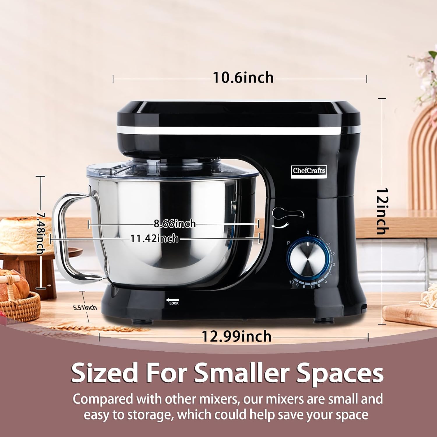 Household Stand Mixer with 6.5 Quart Bowl, Electric Food Mixer 10+p Speeds 660W, Kitchen Tilt-Head Bread Dough and Cake Mixers with Dough Hook, Whisk, Beater, Splash Guard and Egg Separator (Black)