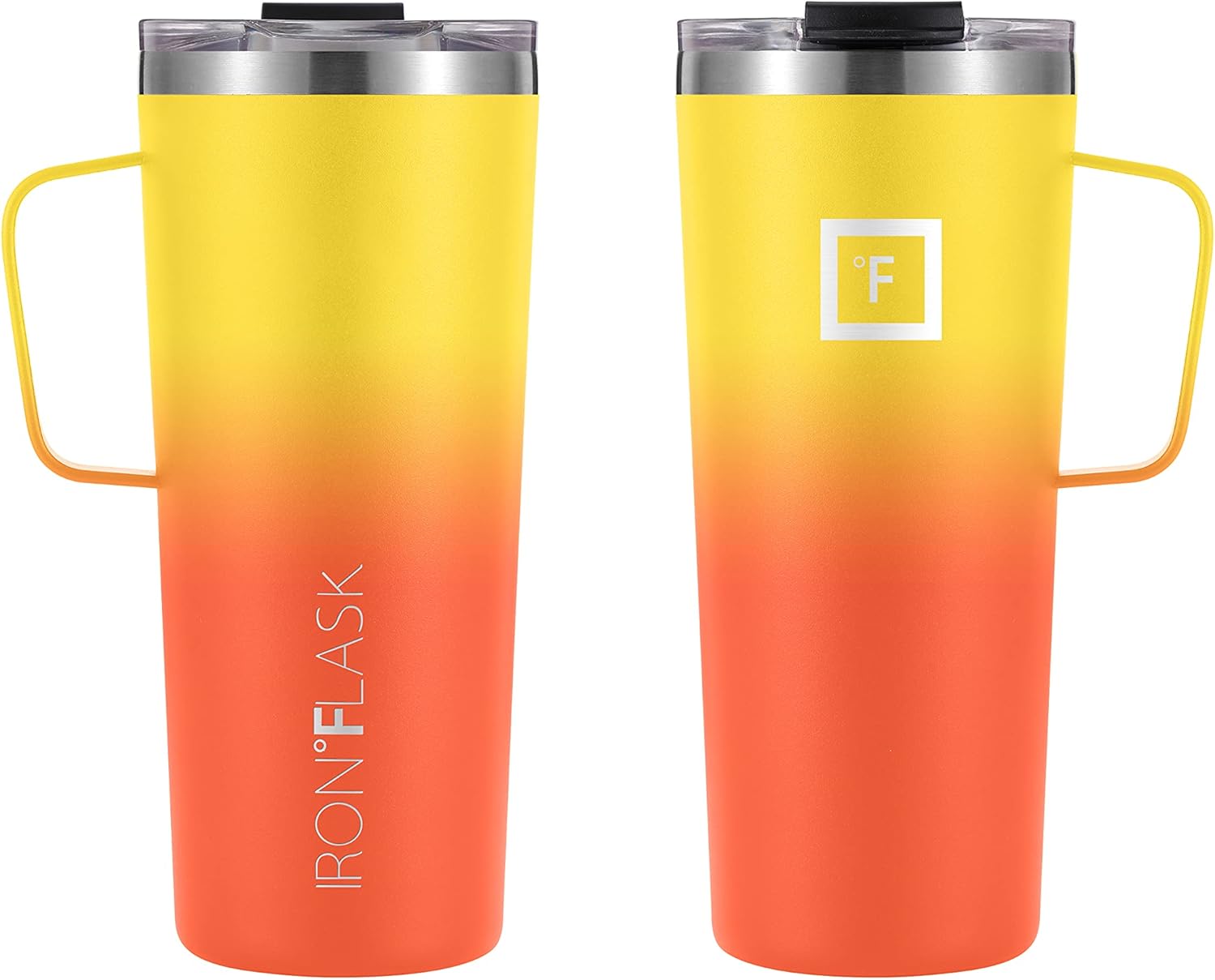 IRON °FLASK Grip Coffee Mug - Leak Proof, Vacuum Insulated Stainless Steel Bottle, Double Walled, Thermo Travel, Hot Cold, Water Metal Canteen - Fire, 24 Oz - Rubber Bottom