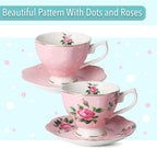 BTaT- Floral Tea Sets for Adults, 13 pcs, Service for 4, Pot (38 oz) & Cups (8 oz) with Saucers, Pastel Pink Floral Design with Gift Box, Porcelain Tea Set for Adult, Dishwasher Safe