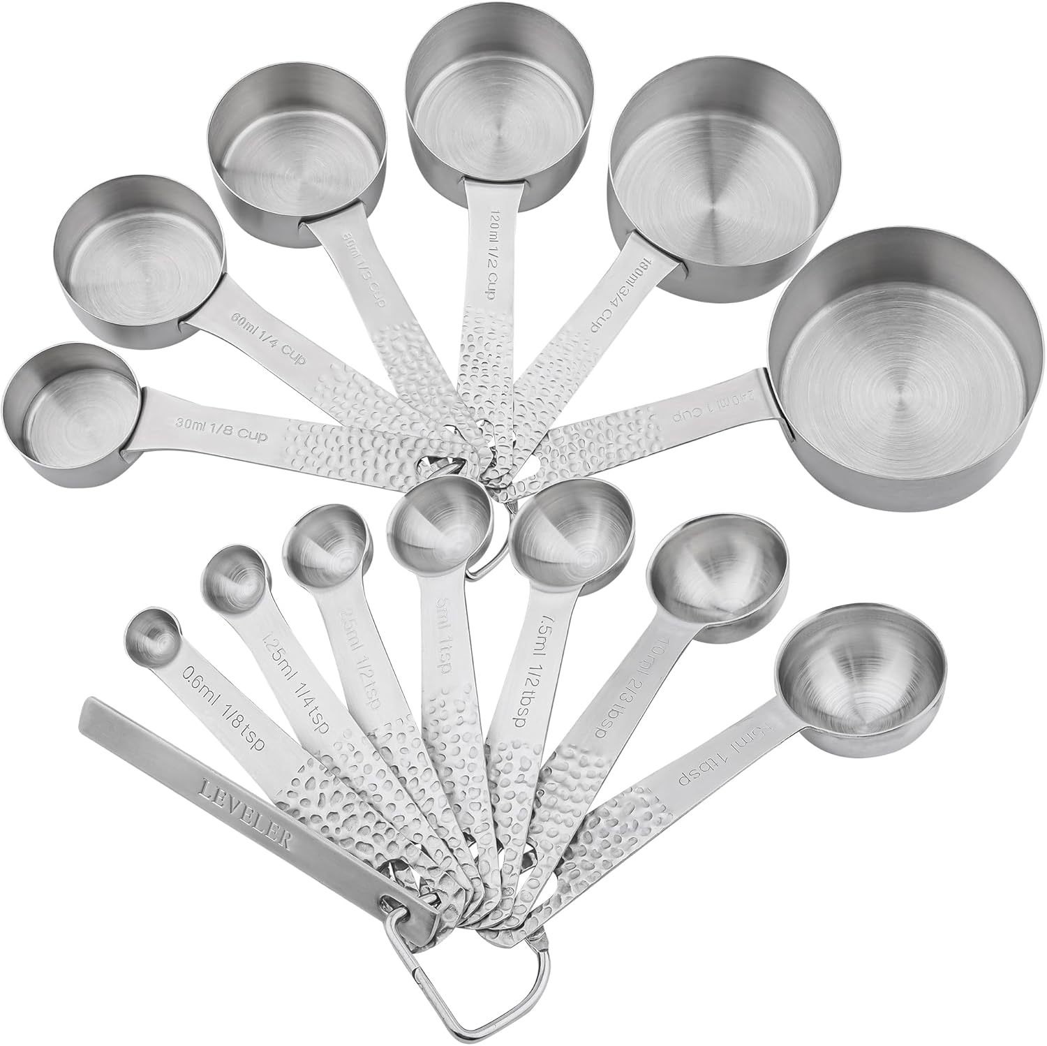 Measuring Cups and Spoons Set 14, 18/8 Stainless Steel Measuring Cups and Spoons Set for Baking & Kitchen, Metric & US Metal 6 Measuring Cups and 7 Measuring Spoons with 1 Leveler
