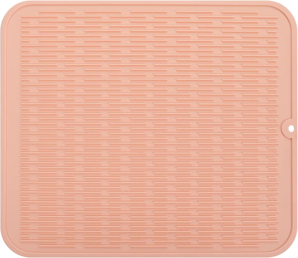 Silicone Dish Drying Mat for Multiple Usage,Easy clean,Eco-friendly,Heat-resistant Silicone Mat for Kitchen Counter or Sink,Refrigerator or Drawer Liner Pink XL 18 inches x 16 inches
