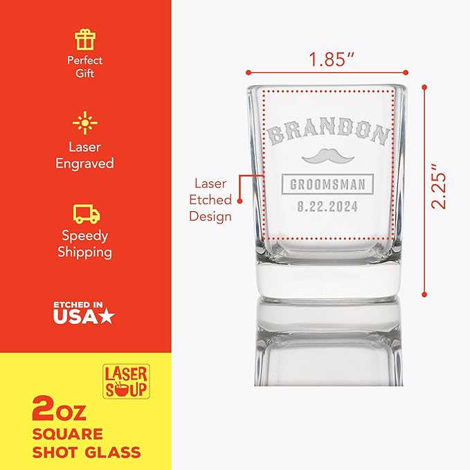 Groomsmen Shot Glasses - Personalized Wedding Party Gift or Proposal - 12 Pack