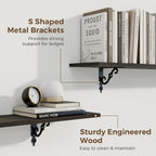 RICHFOCUS Floating Shelves for Wall Decor, 35.4W x 8D Wall Shelves Set of 2, 8 Inch Deep Rustic Wood Shelves Wall Mounted with Brackets, Long Floating Shelves for Living Room Bedroom Kitchen, Black