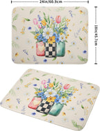 Giwawa Spring Flower Vases Dish Drying Mat for Countertop, 18"x24" Watercolor Floral Mason Jar Dish Drainer Mats, Wildflower Botanical Fast Dry Microfiber Large Dish Drying Pad Decoration