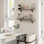 RICHFOCUS Floating Shelves for Wall Decor, 39.4W x 8D Wall Shelves Set of 2, 8 Inch Deep Rustic Wood Shelves Wall Mounted with Brackets, Long Floating Shelves for Living Room Bedroom Kitchen, Grey