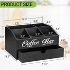 Farmhouse Wooden Coffee Bar Organizer - Countertop Station With Drawer, Pods Holder & Storage Basket