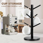 Mug Holder Tree, Thicker Base Coffee Cup Holder for Countertop, Sturdy Wood Coffee Mug Hanger with 6 Hooks, Non-Slip Cup Rack for Home Storage and Organizer