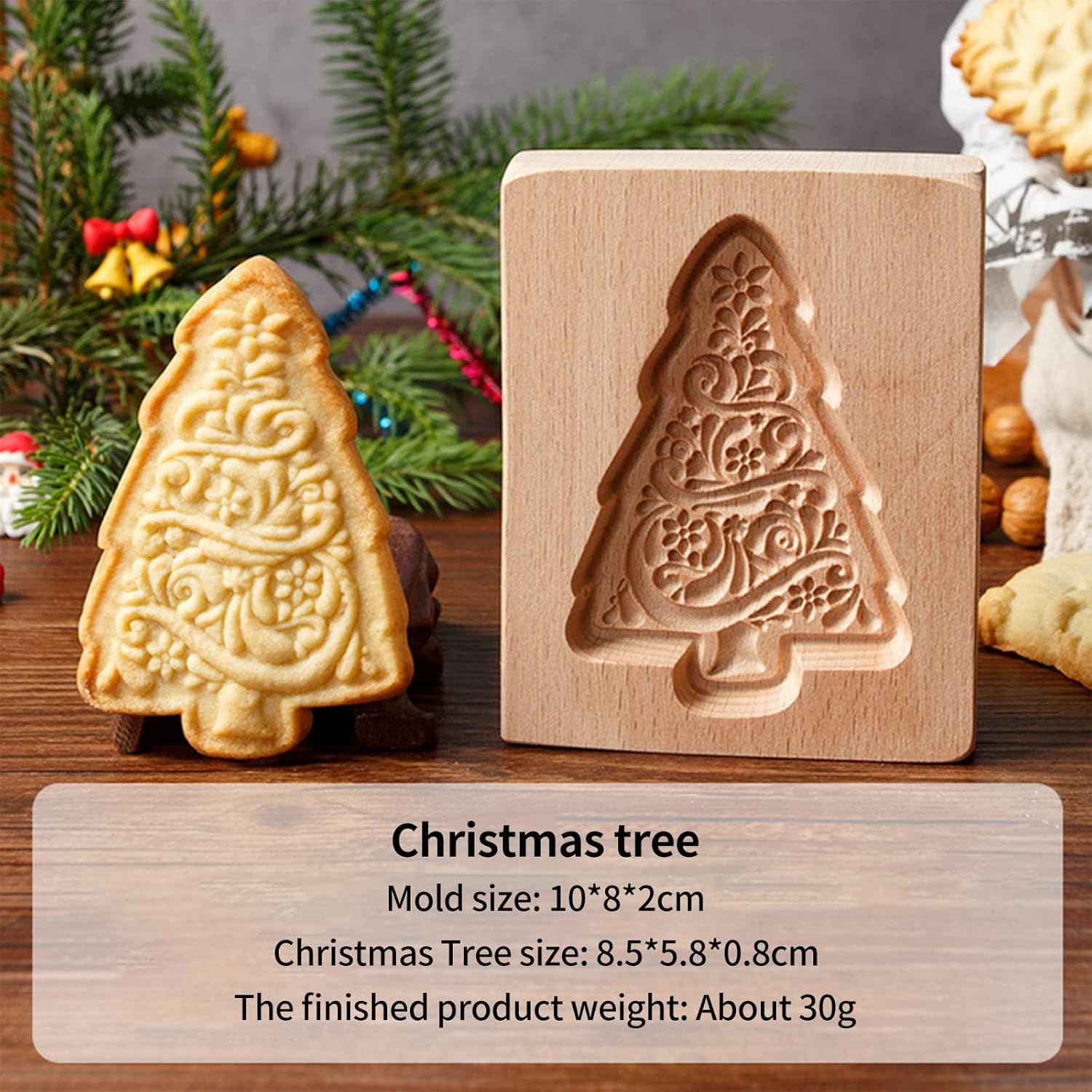 Wooden Cookie Biscuit Mold, 3D Baking Mold, Embossing Craft Decorating Baking Tool, Suitable for Halloween Thanksgiving Christmas Kitchen DIY (Xmas-B-3PCS)