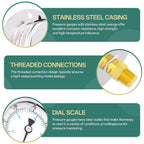 0-60PSI Panel Mount Front Flanged Glycerin Filled Pressure Gauge, 2.5" Dial Size, 1/4" MNPT Back Mount, Stainless Steel Case, with Phillips Screw and Nut, for Water, Gas, Liquid Pressure
