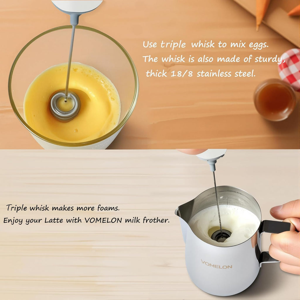 Electric Milk Frother Handheld,Travel Coffee Drink Mixer Batteries Included, 304 Stainless Steel Whisk for latte Cappuccino,Bulletproof Coffee Hot Chocolate,Egg White