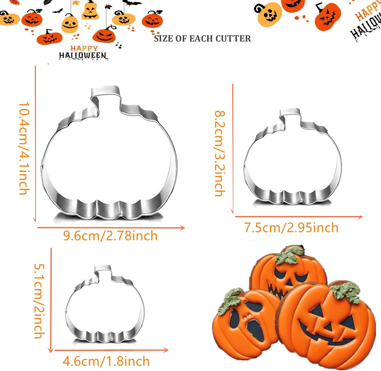 Pumpkin Cookie Cutters Set, 4", 3.22", 2" Large Fall Halloween Thanksgiving Cookie Cutters for Harvest Holiday Decoration Party Supplies