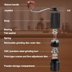 Manual Coffee Grinder Detachable Stainless Steel Conical Burr Aluminum Coffee Bean Grinder with 25 Grinding Settings Cleaning Brush Grindable Espresso Moka Pot French Press for Camping Black