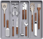 Lifewit Utensil Drawer Organizer, Expendable Cooking Silverware Tray for Kitchen Drawer, Adjustable Cutlery Flatware Holder, Plastic Spatula Tools and Gadgets Storage Divider, 4 Compartments, Gray