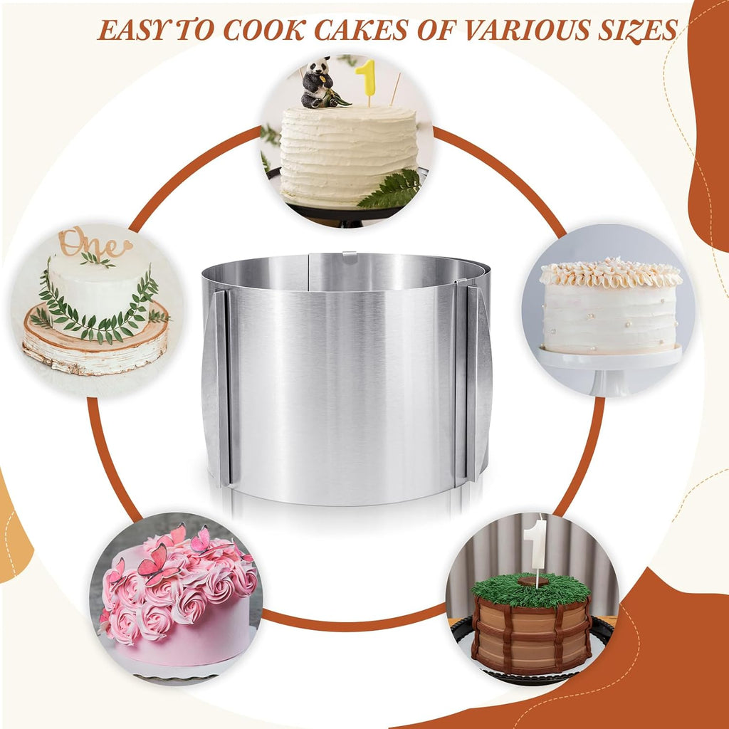 Hushee Cake Mold 15 cm High, 6 to 12'' Adjustable Ring Cake Baking Supplies Rings Round Stainless Steel Decorating Bakeware Tools with Scaling for Mousse Baking Dessert Making(1 Piece,8 cm)